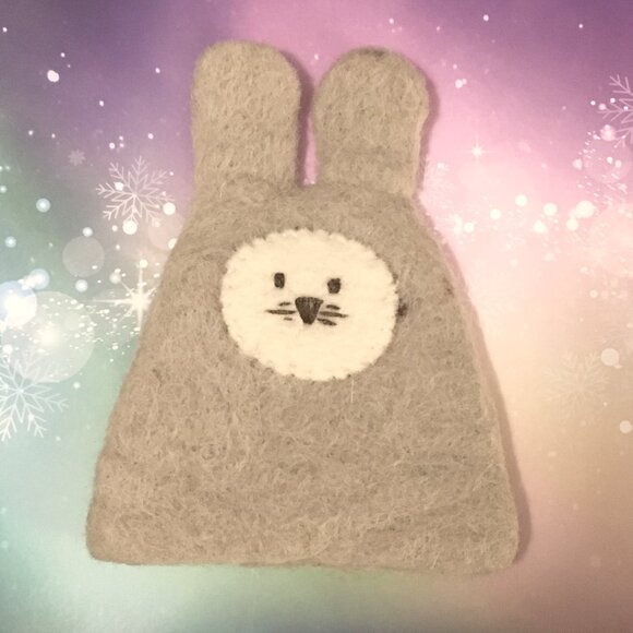 Handmade Felted Wool Rabbit Egg Cozy with Metal Egg Cup - Picture 3 of 13